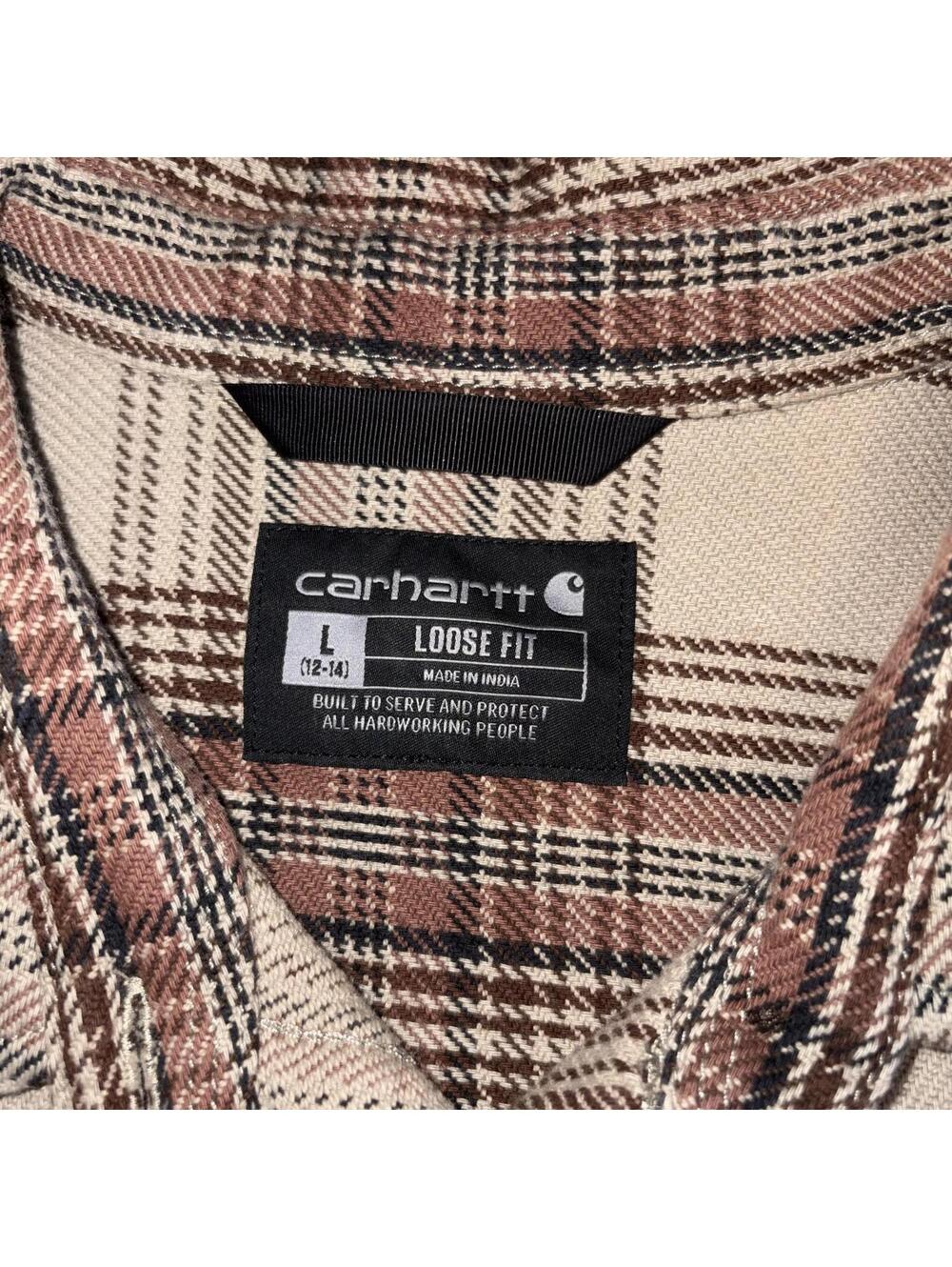 Carhartt Plaid Button-Up Work Shirt Youth Large Jacket Unisex Durable Womans - Picture 5 of 8